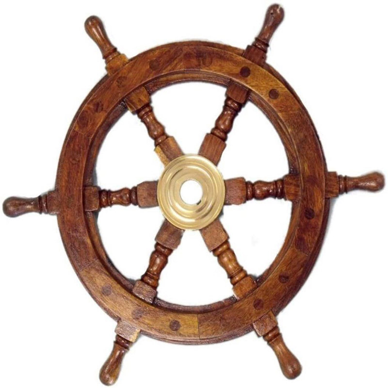 Deluxe Class Wood and Brass Decorative Ship Wheel 12 inches - Nautical Home Decoration Gifts