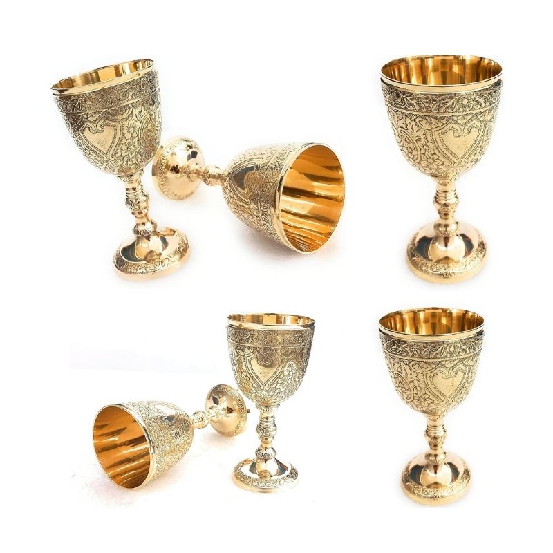 6x Vintage Chalice Goblet | Royal Brass Wine Cups of King Arthur - Renaissance Medieval Goblet Gifts for Communion Cups, Christmas Pack of 6 wine cups Games of Throne