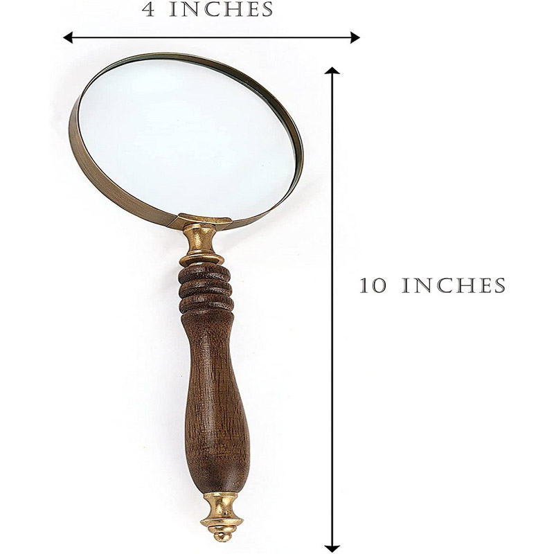 10X Handheld Magnifying Glass Lens, Antique Brass Magnifier, Fine Print Reading, Inspection, Coin &amp;amp; Stamp, Astrologer, Science, Low Sight Elderly, with Wooden Handle, Collectible Décor Gift