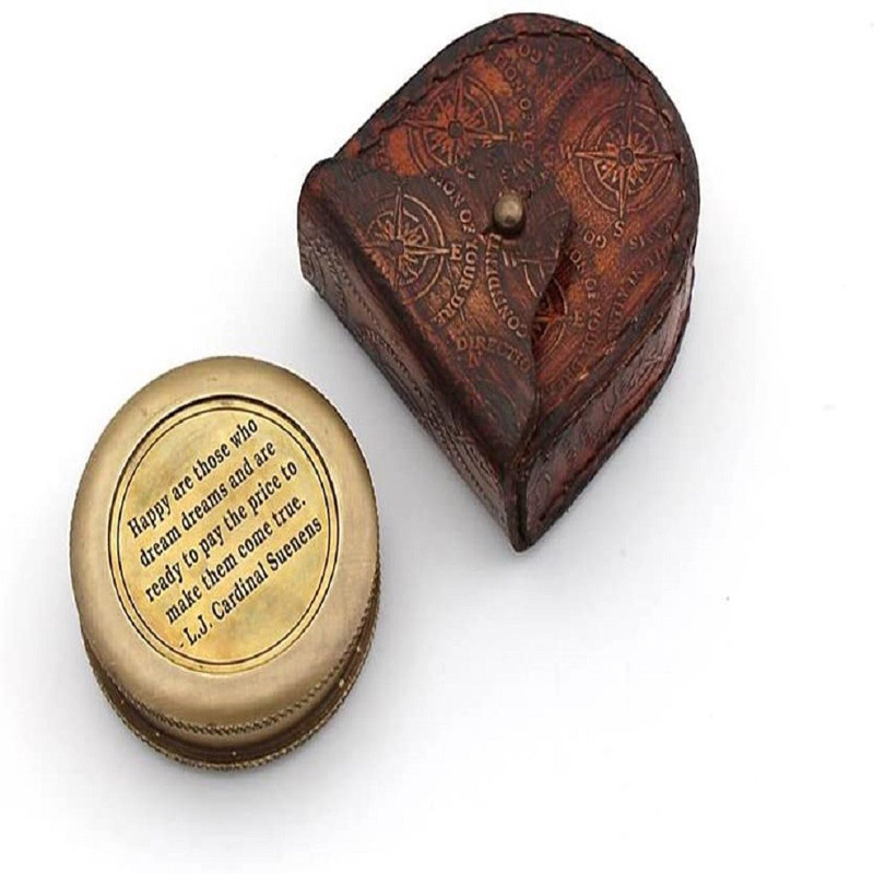 Antique Nautical Vintage Directional Magnetic Compass with Famous Scripture Quote Engraved Baptism Gifts with Leather Case or Wooden Case for Loved Ones, Son, Father, Love, Partner, Spouse, Fiancé.