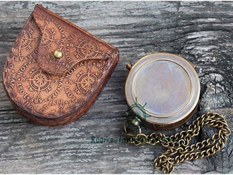 To My Grandson Compass – Solid Brass Engraved Compass with Leather Case, Inspirational Quote “Enjoy The Ride” Gift from Grandpa, Vintage Pocket Compass Keepsake for Graduation, Birthday, Christmas