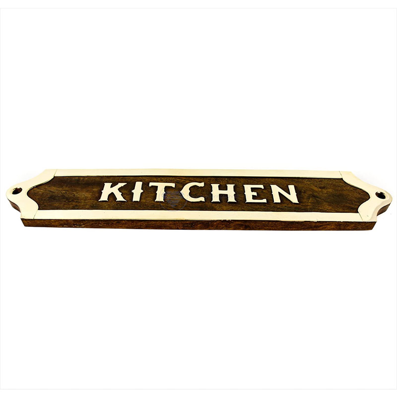 Wooden Sign Plaque Board | Kitchen Pantry Wooden Sign Board For Doors and Walls | Wooden Decorative Brass Inlaid Decorative Title Boards (Kitchen)