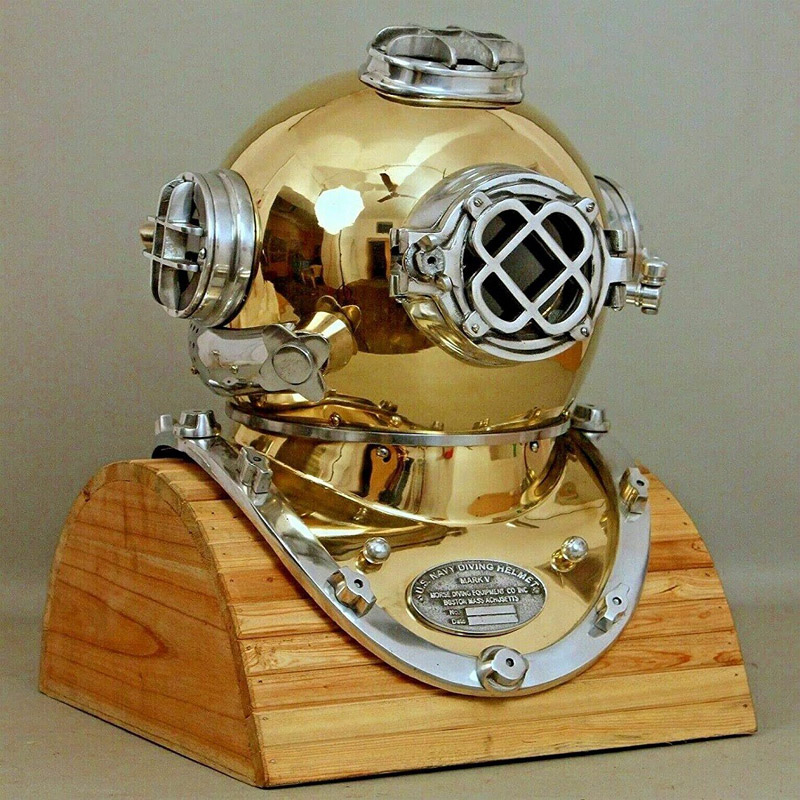 Pirates Model U.S Navy Mark V Boston Diving Divers Helmet Brass and Aluminium w Base Gift