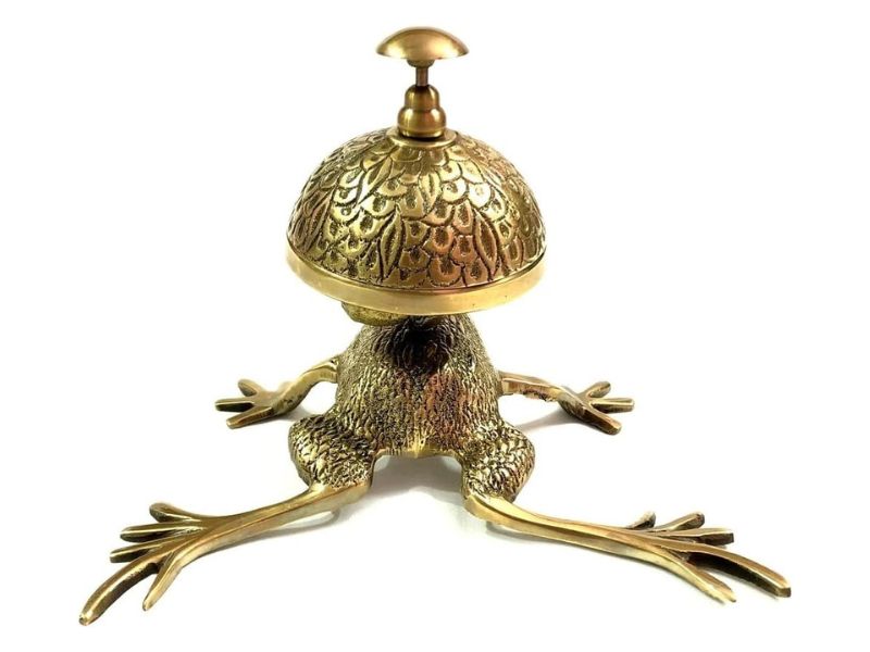 Antique Brass Frog Style Desk Bell | Vintage Hotel Counter Call Bell | Nautical Reception Service Bell | Loud Ringing Bell for Home, Office, Hospital, Restaurant & Hotel Decor