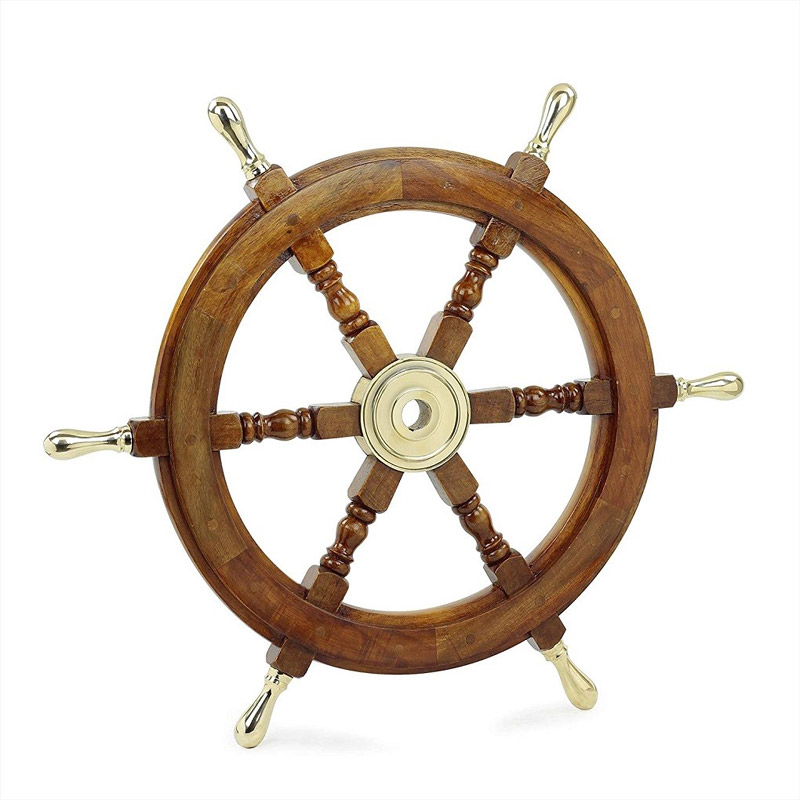 Ship Wheel Ships Steering Wheel Nautical Wheel Wood Wheel Ships Wheel Vintage Nautical Decor Nautical Furniture Nautical Antiques Nautical Art - With Brass Handle (24 Inch)