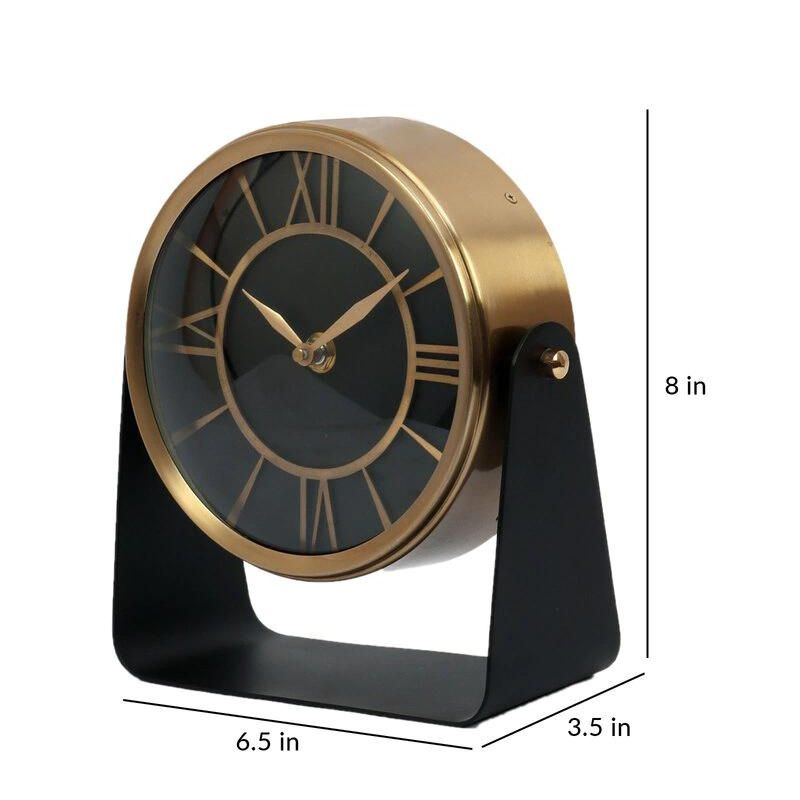 Handmade Brass Table Clock With Black Stand