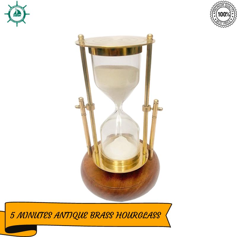 Wooden and Brass Sand Timer Hour Glass Sandglass Clock Ideal for Home Decor Exercise Tea Making Antique 