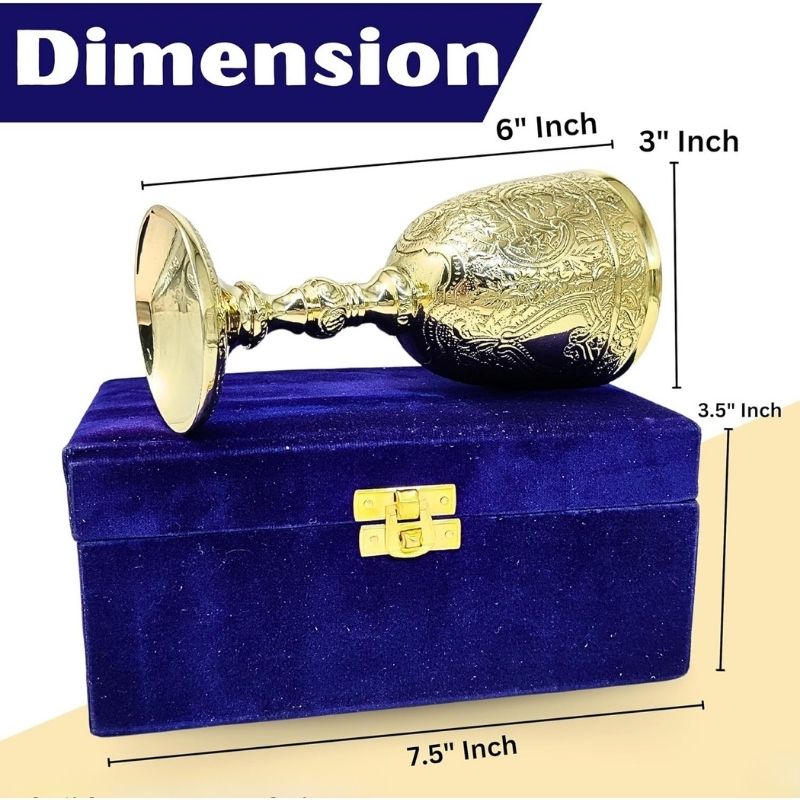 Exquisite 6 Gold-Plated Decorative Goblet with Ornate Detailing and Deluxe Blue Velvet Box - Ideal for Gifting, Home Décor, and Ceremonial Use, Medium, Golden, Gobelt-420