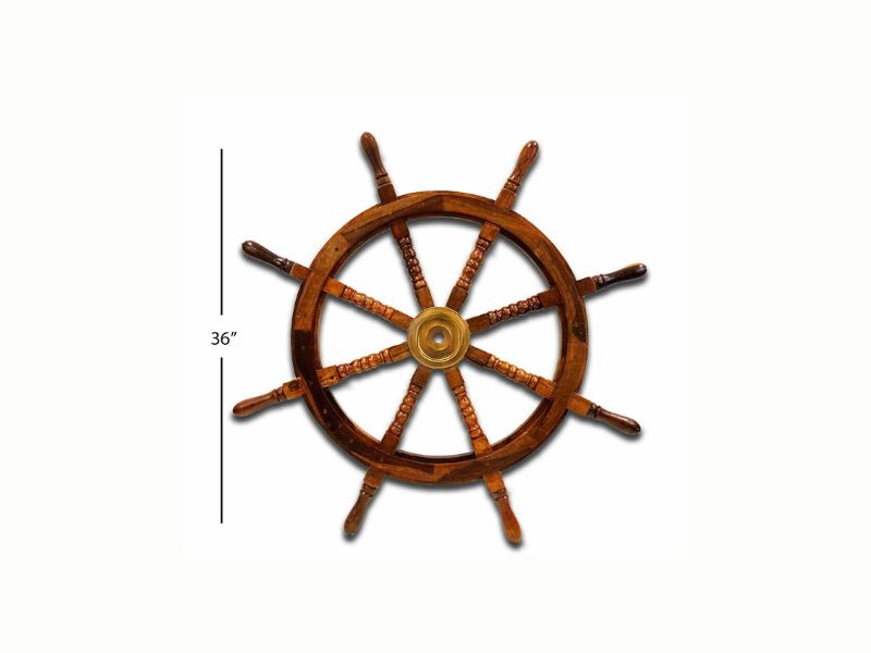 36" Wooden Ship Steering Wheel | Large Nautical Captain’s Wheel | Pirate Ship Decor | Rustic Coastal Wall Hanging | Handmade Boat Helm | Maritime Beach House Wall Art | Ocean Lover Gift