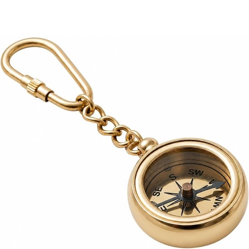 Vintage Antique Brass Compass Keychain | Directional Compass Key Ring | Compass for Kids Survival | Retro Metal Compass Keyring for Men & Women | Gift for Travelers & Adventurers