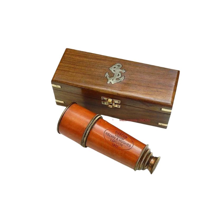12x Telescope, Kelvin & Hughes London Antique Functional Pirate Monocular Telescope with Wooden Case, Gifting Spyglass for Kids, Travelers, Adventure Enthusiasts, Collectible 17"