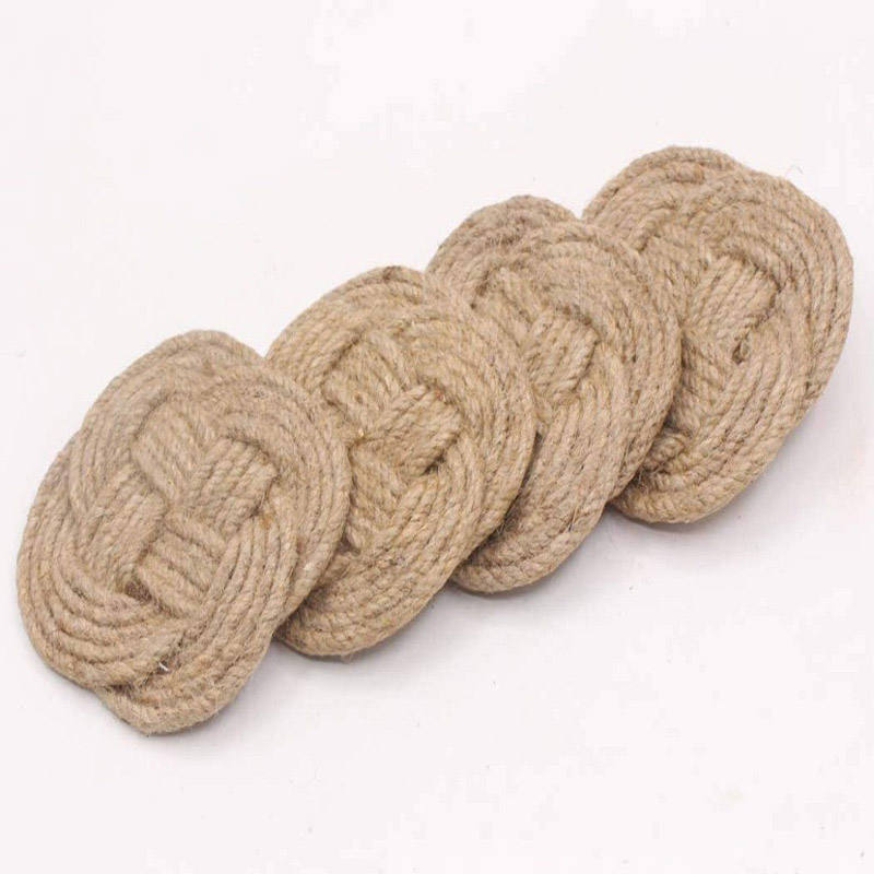 Jute Rope Coaster Set, Nautical Gift, Beach Decor, Surface-Protecting, Vintage Woven Coasters for Table Care, Absorbs Moisture Well, Set of 4