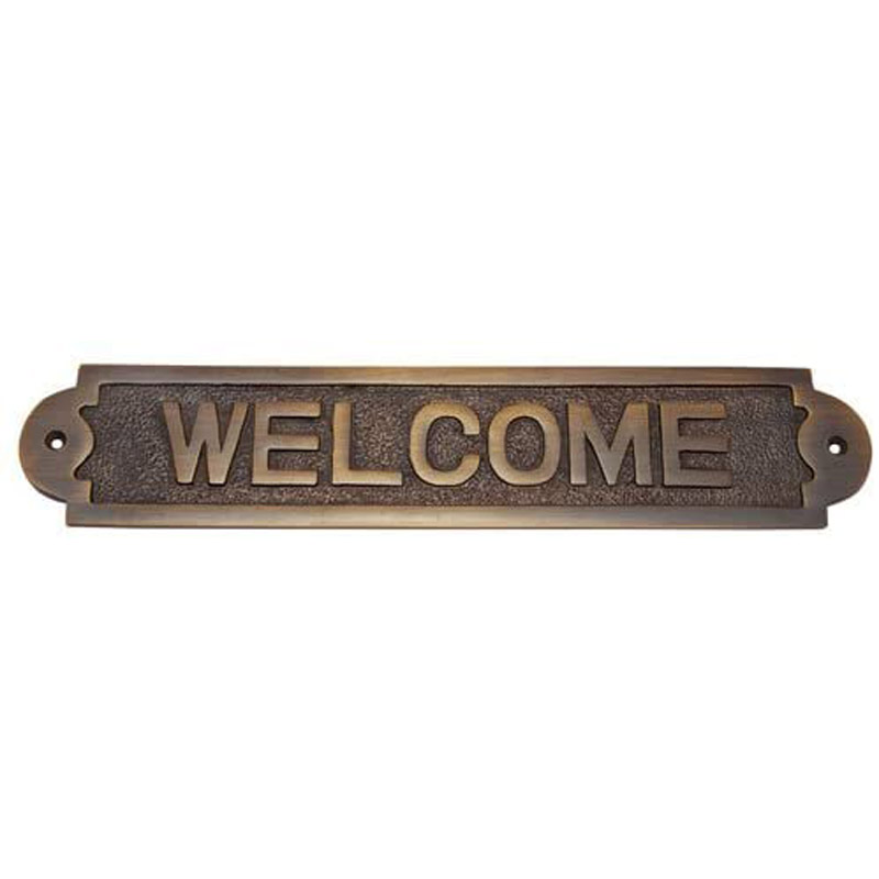 Large Welcome Brass Door Sign (Antique Brass)