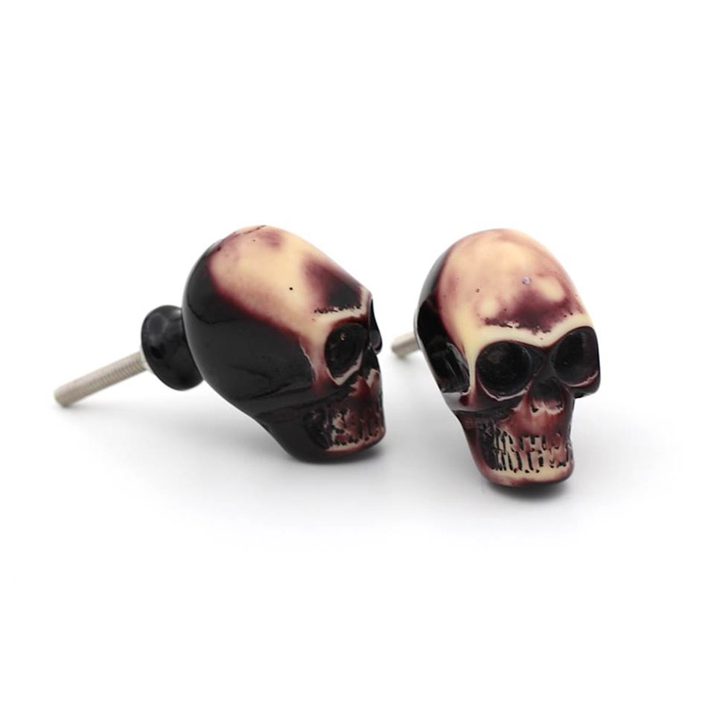 Resin Skull Decorative Knobs for cabinet, wardrobes, dressers, drawers, or doors skull knob Halloween knob Set of 2 Antique finish