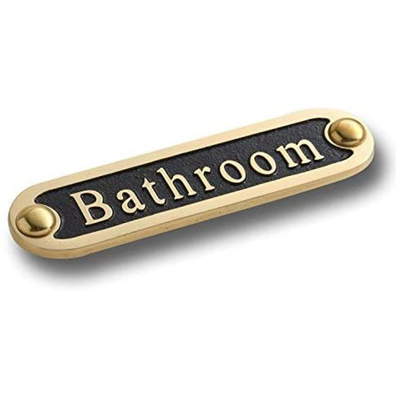 Bathroom Brass Door Sign. Traditional Style Home Décor Wall Plaque Handmade