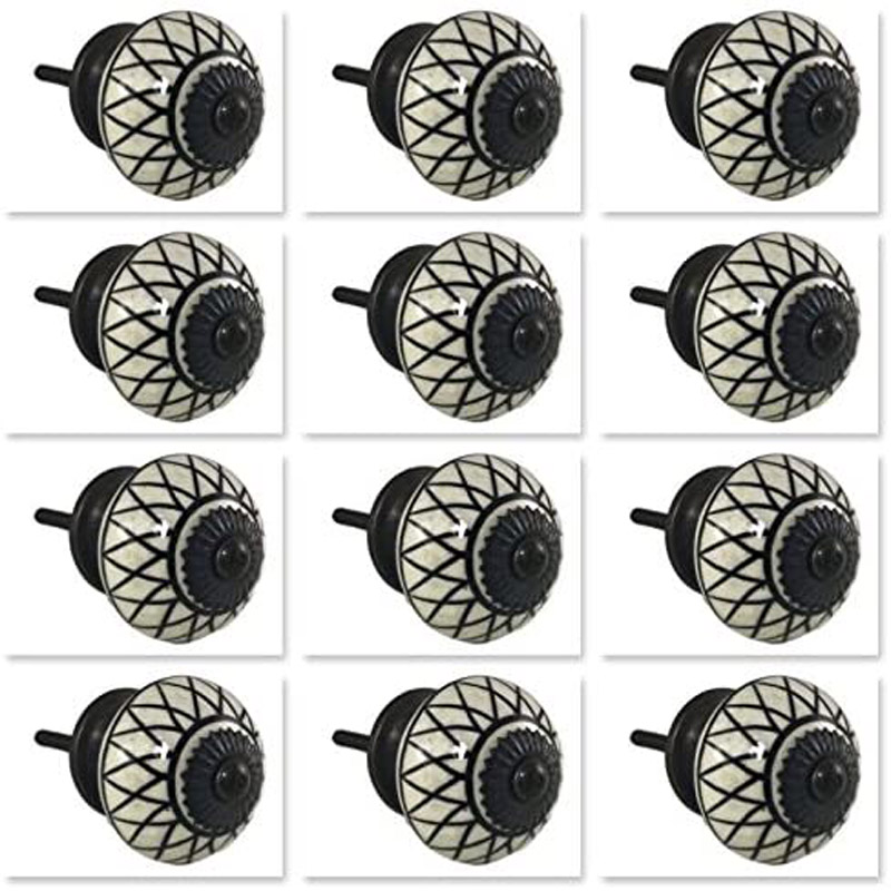 Black Lines Pattern Decorative Knob Pulls for Drawer, Dresser, Cabinet or Door - Pack of 12