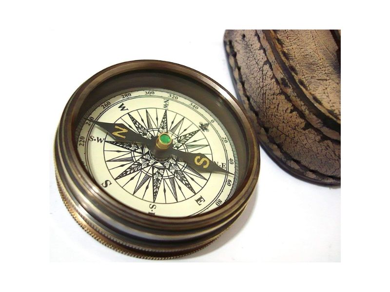 Robert Frost Poem Brass Pocket Compass with Leather Case | Handmade Antique Nautical Compass for Hiking, Camping, and Adventure | Rustic Vintage Home Décor Gift for Men, Son, or Explorer