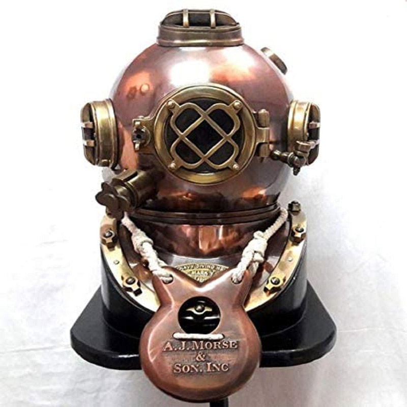 U.S Navy Mark IV Solid Brass Antique Diving Divers Helmet Full Size With Base