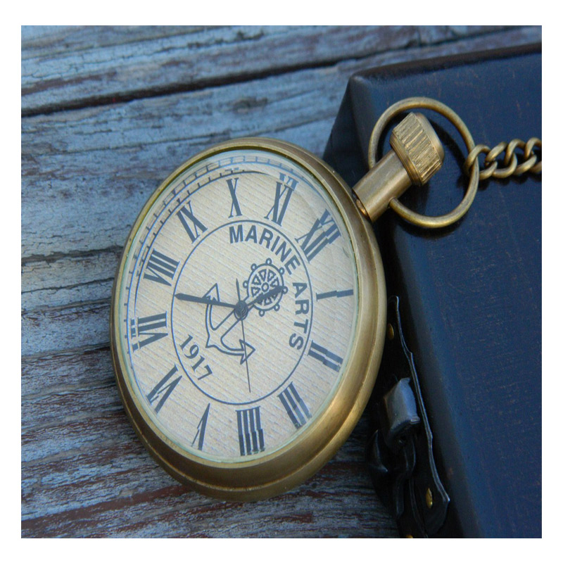 Antique vintage maritime brass pocket watch with wooden box