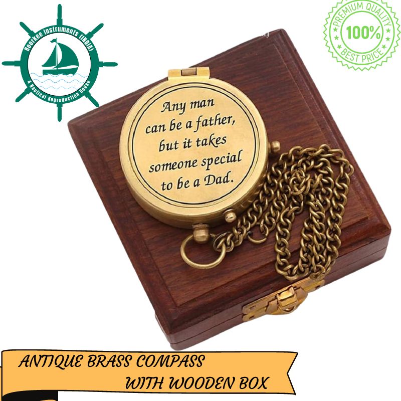 Antique Nautical Vintage Directional Magnetic Compass with Famous Scripture Quote Engraved Baptism Gifts with Leather Case or Wooden Case for Loved Ones, Son, Father, Love, Partner, Spouse, Fiancé.