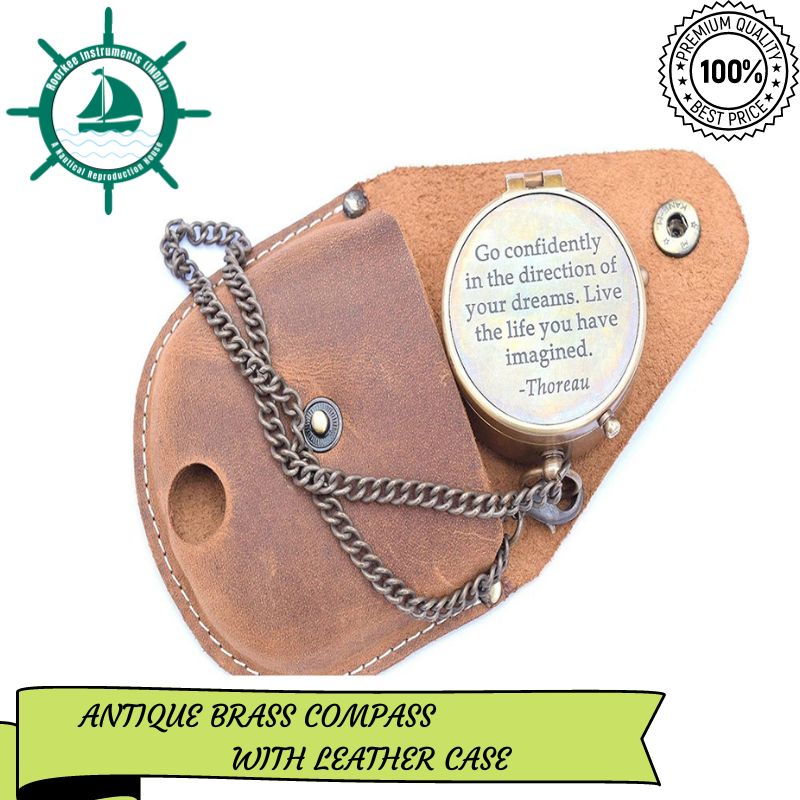  Go Confidently Quote Engraved Brass Compass with Stamped Leather case, Graduation Day Gifts, Boys Gifts, Compass Gifts