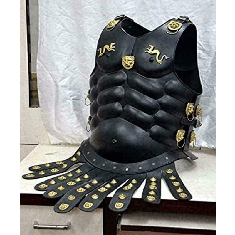 Medieval Muscle Body Armor Jacket Set With 300 Spartan Helmet Red Plume Armor 