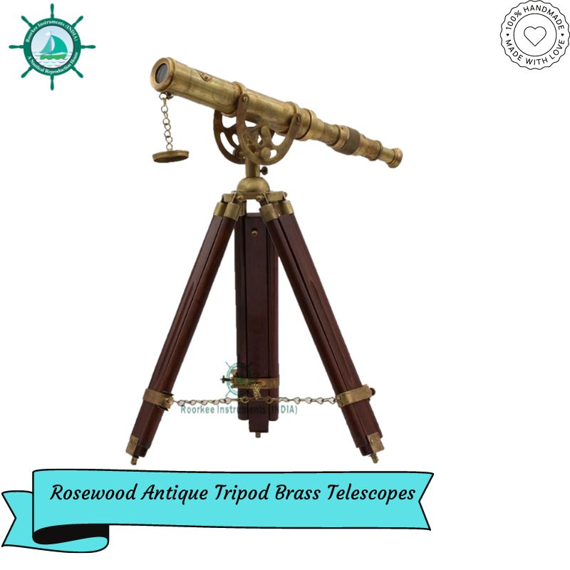 Rosewood Antique Tripod Nautical Brass Telescopes Harbor Master Wooden Tripod Stand