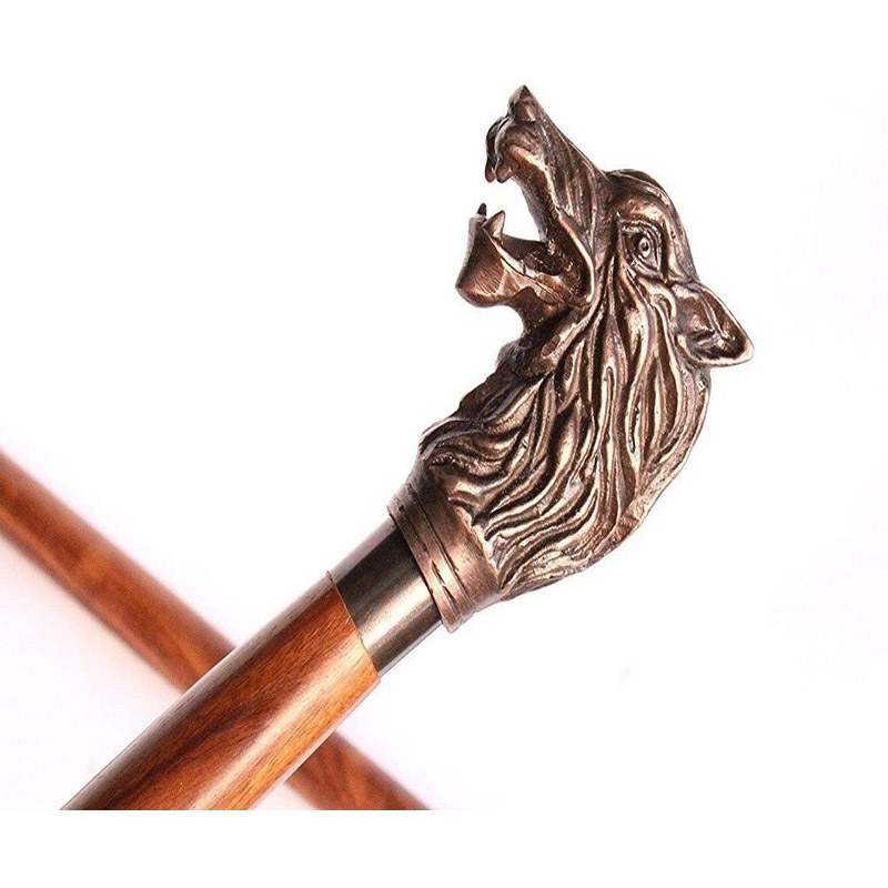 Roorkee Instruments Brass Nebula Walking Stick top Wolf Gothic Walking Stick Winter Cane