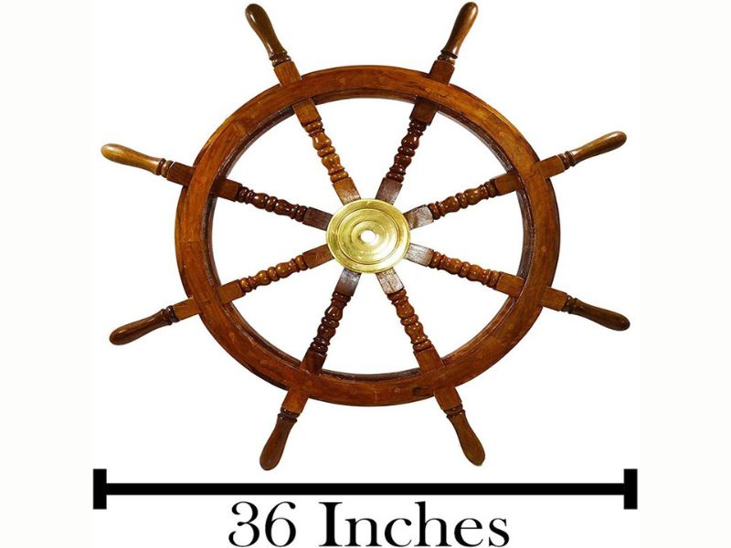 36" Wooden Ship Steering Wheel | Large Nautical Captain’s Wheel | Pirate Ship Decor | Rustic Coastal Wall Hanging | Handmade Boat Helm | Maritime Beach House Wall Art | Ocean Lover Gift