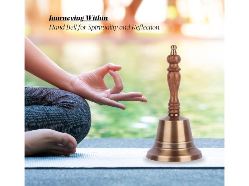 Premium Solid Brass Service Bell Handheld Loud Call Bell with Wooden Handle for Church Restaurant Hotel Reception Office Event Holiday Use Brass Finish