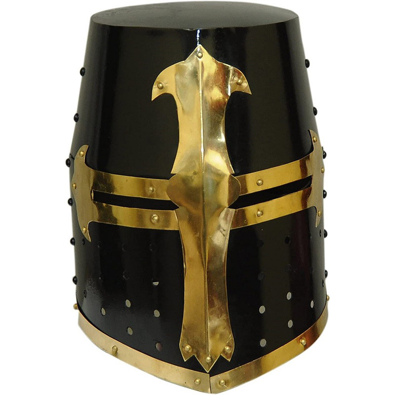 Blackened Sugarloaf Helmet (with Device) Medieval Templar Crusader Knight Armor Helmet Greek Spartan Roman with 2 Santa Handmade Coasters Free