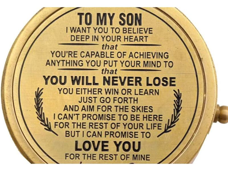 To My Son Brass Compass with Leather Case | Engraved Inspirational Quote Compass Gift from Mom &amp; Dad | Vintage Nautical Compass for Graduation, Birthday, Christmas, or Travel Keepsake