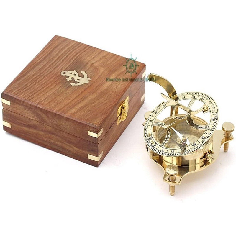  Antique Nautical Vintage Directional Magnetic Sundial Clock Pocket Marine Compass Essential Baptism Gifts with Wooden Case for Loved Ones, Son, Love, Partner, Spouse, Fiancé 3