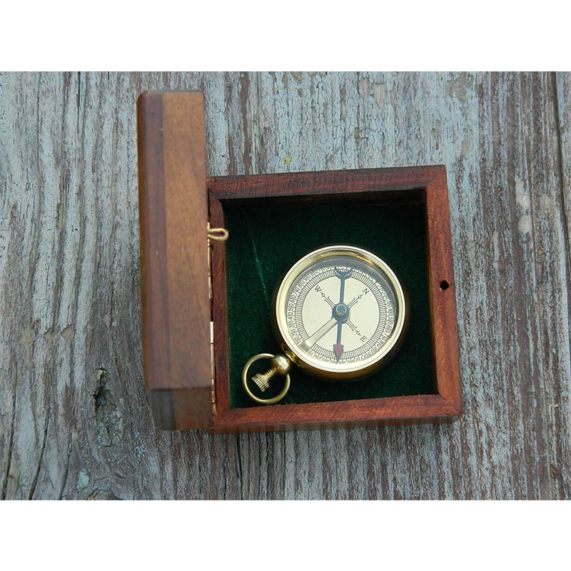 Collectible Antique Vintage Handmade Brass Compass With Wooden  Box Nautical Navigational Directional Pocket Compass 