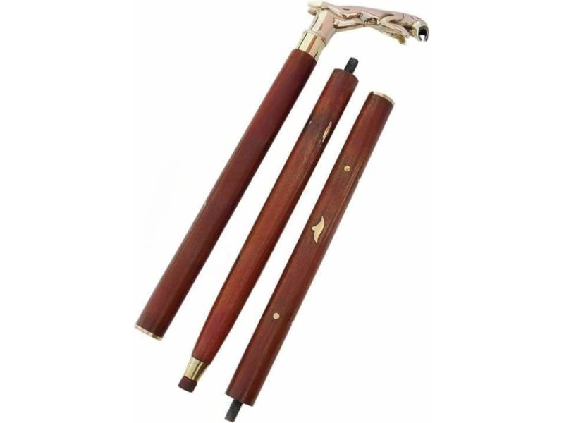 Jaguar Brass Handle Walking Cane – 3 Fold Wooden Walking Stick for Men & Women – Handmade Vintage Brass Handle Cane with Polished Hardwood Shaft – 37 Inch Collectible Gift & Decorative Accessory