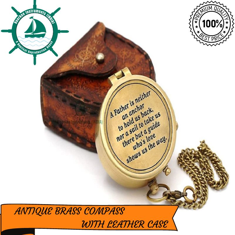 Antique Nautical Vintage Directional Magnetic Compass with Famous Scripture Quote Engraved Baptism Gifts with Leather Case or Wooden Case for Loved Ones, Son, Father, Love, Partner, Spouse, Fiancé.