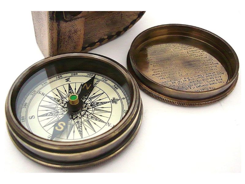 Robert Frost Poem Brass Pocket Compass with Leather Case | Handmade Antique Nautical Compass for Hiking, Camping, and Adventure | Rustic Vintage Home Décor Gift for Men, Son, or Explorer