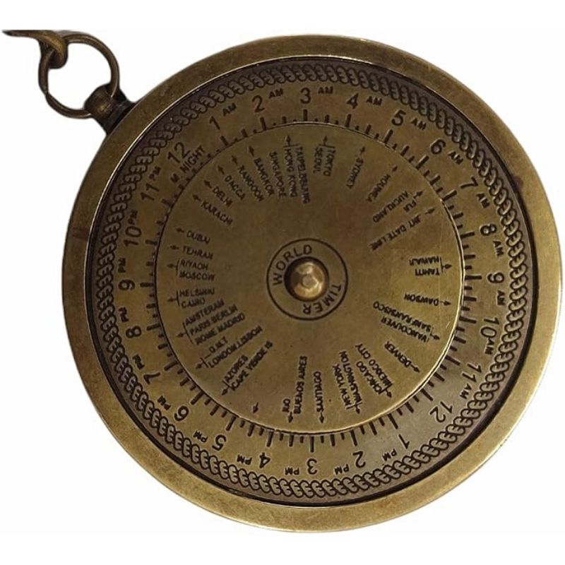  Antique Brass 100 Years ( 2000-2099) Perpetual Calendar Keychain with World Time Small Lovely Gift Keyring Pocket Anchor Lover &amp; Year Calculator Christmas Brown 