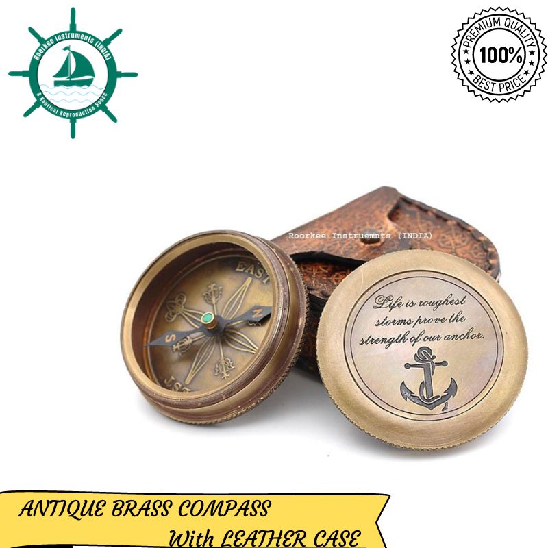 Life is a Toughest Storms Prove The Strength Your Anchor Solid Brass Compass with Leather Case