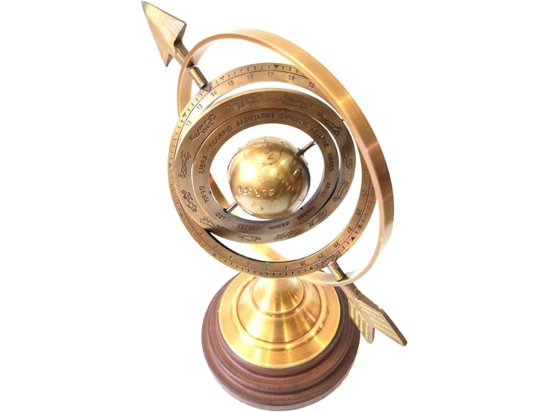 Brown Antique Brass Armillary Globe 12 Inch | Nautical Brass Sphere with Wooden Base | Handcrafted Lobe Armillary Showpiece | Vintage Celestial Globe Home Office Study Decor Gift