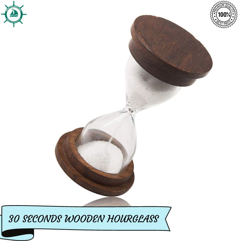 30 Second - 3 Minute Hourglass Sand Timer Clock with Sparkling White Sand 4&quot; Wooden Vintage Antique Style Nautical Collectors Gift Decorative Souvenir Unique Creative Gifts for Home Office Study Desk