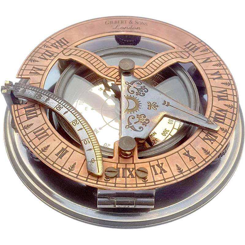 Handmade Brass Sundial Compass in Gift Box Sun Dial Watch Navigation