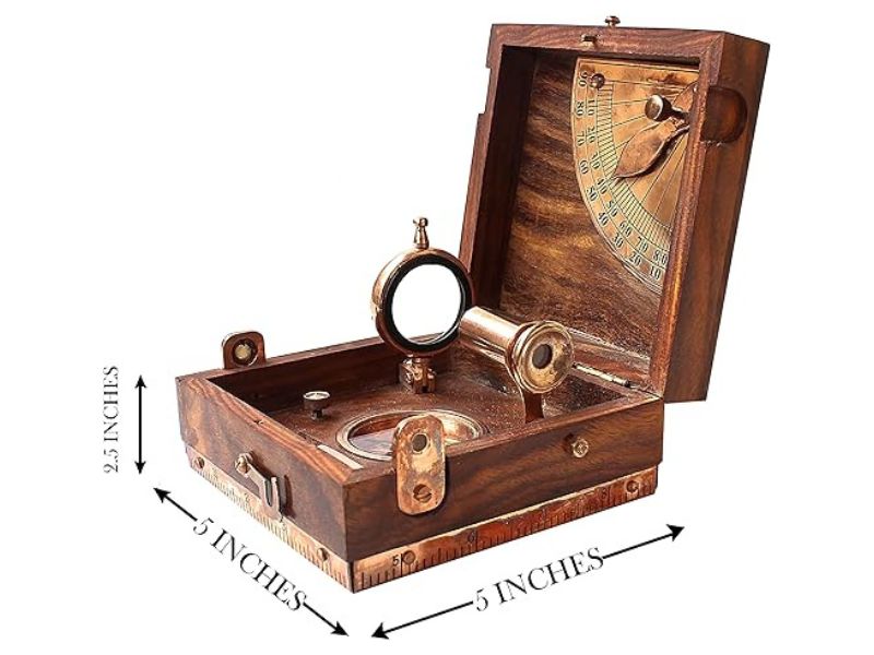 Antique Marine Master Instrument Box – Brass Telescope, Compass, Spirit Level, Alidade & Scale in Wooden Case – Nautical Navigation Chart Collectible | Vintage Maritime Gift for Collectors & Decor