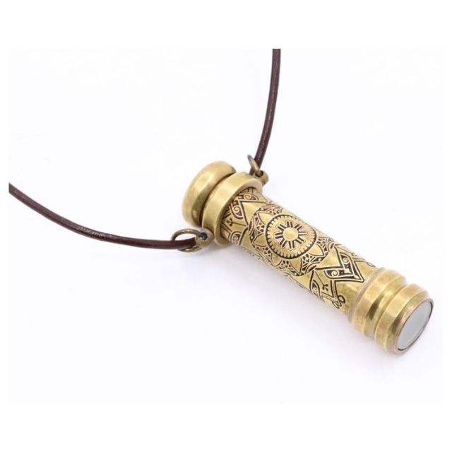 Handmade Kaleidoscope Pendant Necklace with Leather Cord – Mandala Art Optical Locket, Mini Pocket Kaleidoscope Jewelry Gift for Loved Ones