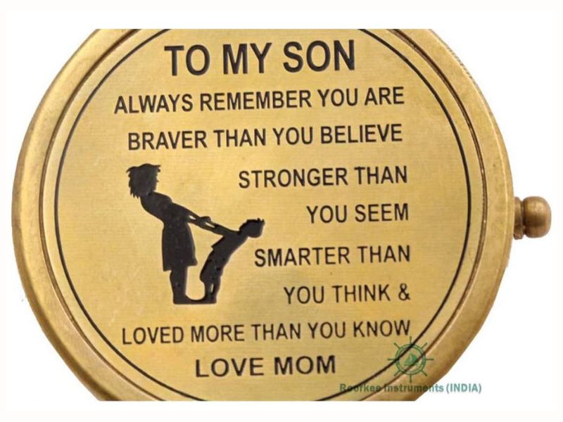 Engraved Brass Compass for Son from Mom – “Always Remember You Are Braver Than You Believe” Quote – Handmade Nautical Compass Gift with Case for Graduation, Birthday, Christmas