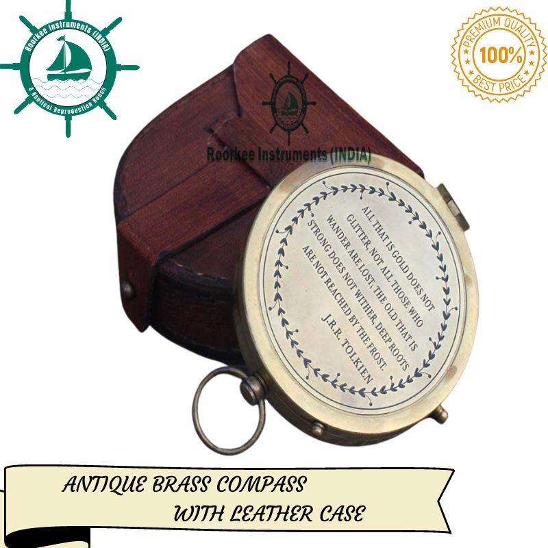 Antique Nautical Vintage Directional Magnetic Compass with Famous Scripture Quote Engraved Baptism Gifts with Leather Case or Wooden Case for Loved Ones, Son, Father, Love, Partner, Spouse, Fiancé.