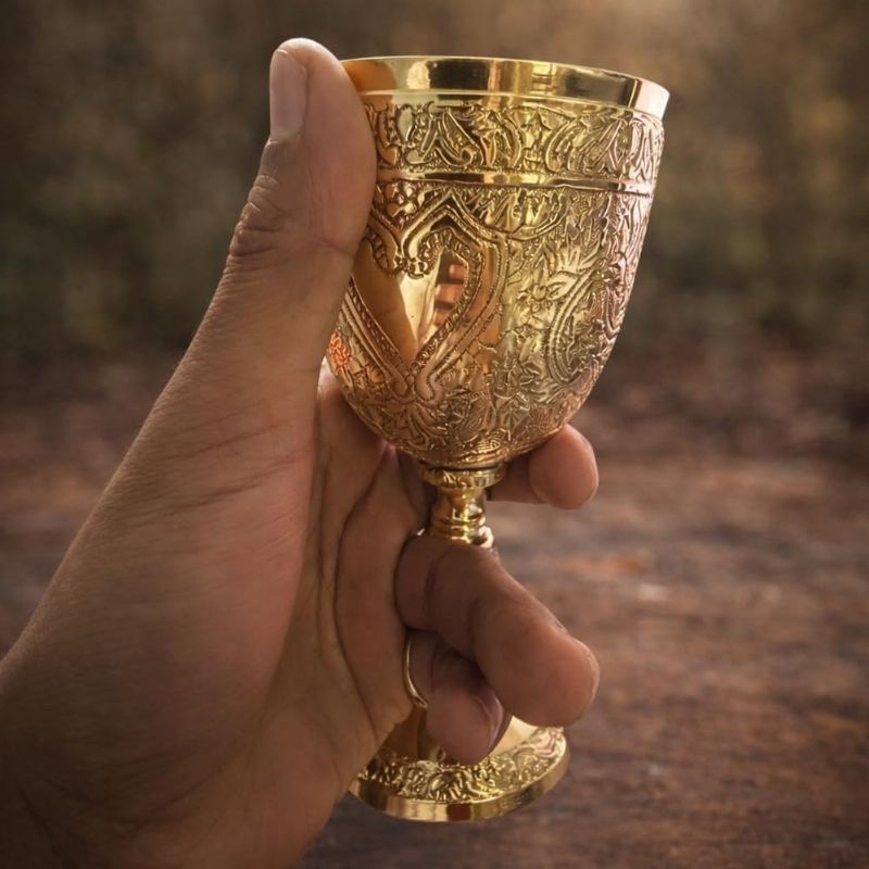 Vintage Handcrafted Brass gold Chalice Goblet – Ornate Engraved Metal Wine Cup – Antique Decorative Drinkware – Royal Collectible Gift for Men & Home Décor