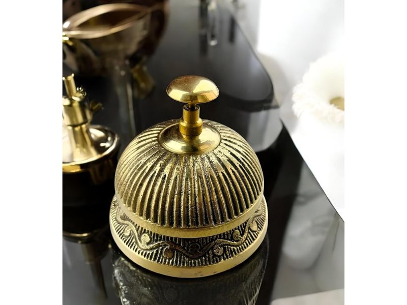 Vintage Solid Brass Victorian Style Service Desk Bell – Classic Handcrafted Call Bell for Hotel Reception, Home Office, Restaurant & Counter Décor | Unique Antique Table Gift