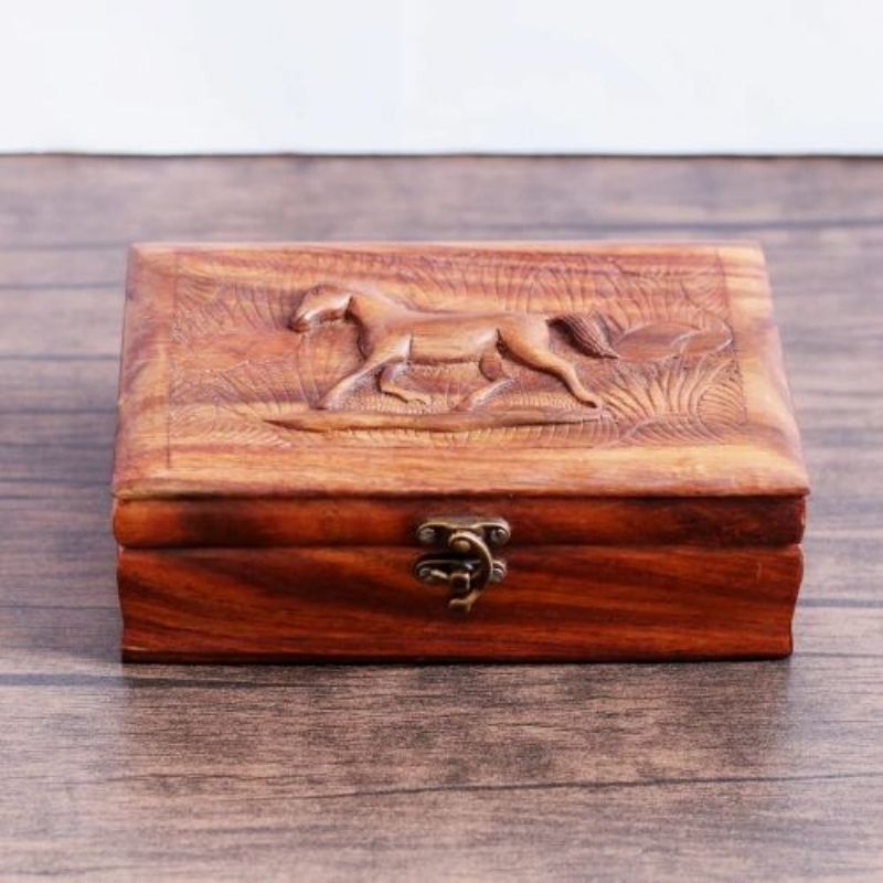 Horse Jewelry Box Hand Carved Wood Horse Decor Jewellery Organizer Wooden Animal Carvings Decoration Unique Christmas Gifts