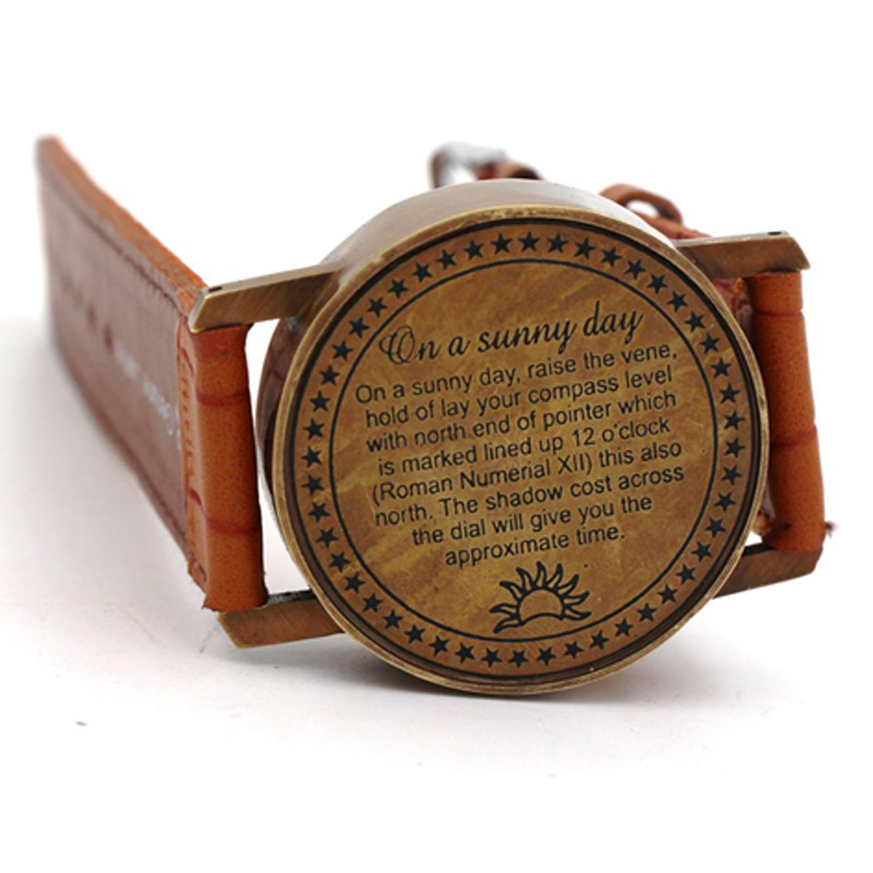 Nautical Handmade Engraved Wrist Brass Sundial Compass With Leather Strap for Camping Trekking Hiking